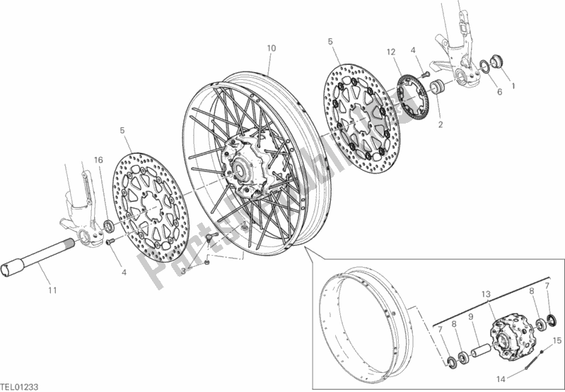 All parts for the Front Wheel of the Ducati Multistrada 1260 Enduro Thailand 2020